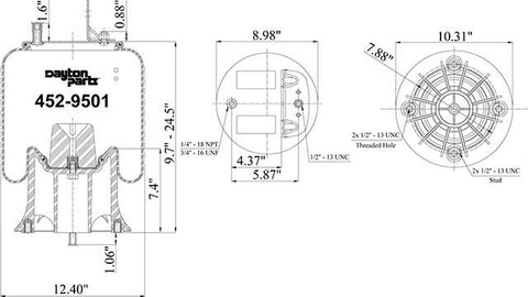 Dayton Parts 452-9501 Air Spring - Rolling Lobe