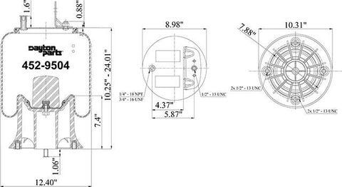 Dayton Parts 452-9504 Air Spring - Rolling Lobe
