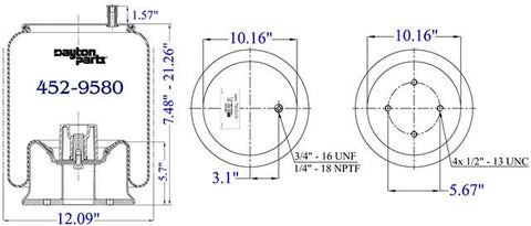 Dayton Parts 452-9580 Air Spring - Rolling Lobe