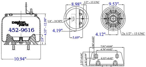 Dayton Parts 452-9616 Air Spring - Rolling Lobe