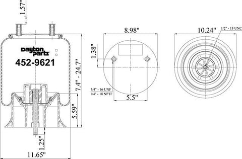 Dayton Parts 452-9621 Air Spring - Rolling Lobe