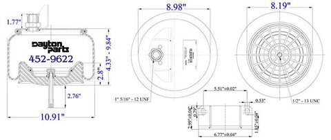 Dayton Parts 452-9622 Air Spring - Rolling Lobe