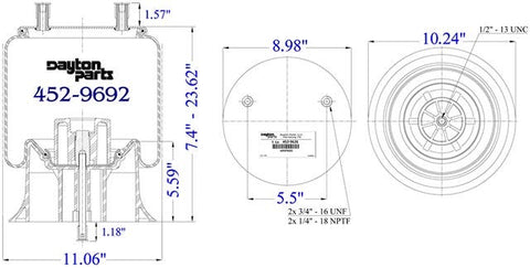 Dayton Parts 452-9626 Air Spring - Rolling Lobe