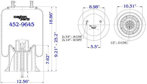 Dayton Parts 452-9645 Air Spring - Rolling Lobe