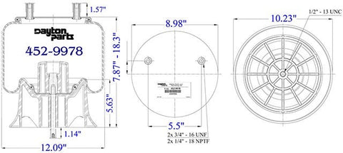 Dayton Parts 452-9978 Air Spring - Rolling Lobe