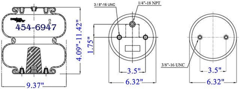 Dayton Parts 454-6947 Air Spring - Double Convoluted