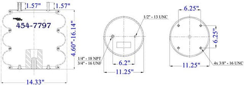 Dayton Parts 454-7797 Air Spring - Tripple Convoluted