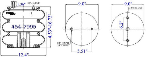Dayton Parts 454-7995 Air Spring - Tripple Convoluted