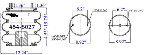 Dayton Parts 454-8027 Air Spring - Tripple Convoluted