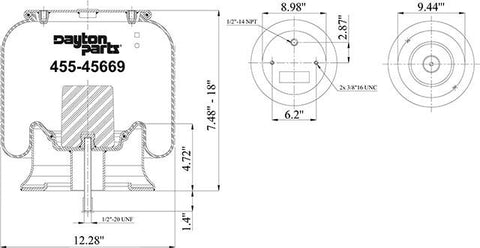 Dayton Parts 455-45669 Air Spring - Rolling Lobe