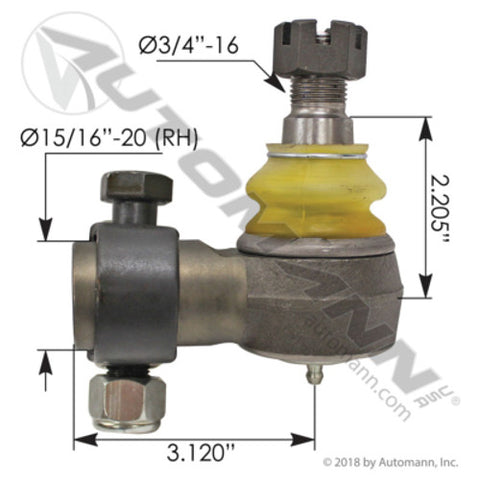 Automann 462.ES2030R Tie Rod End 3.12in C to E