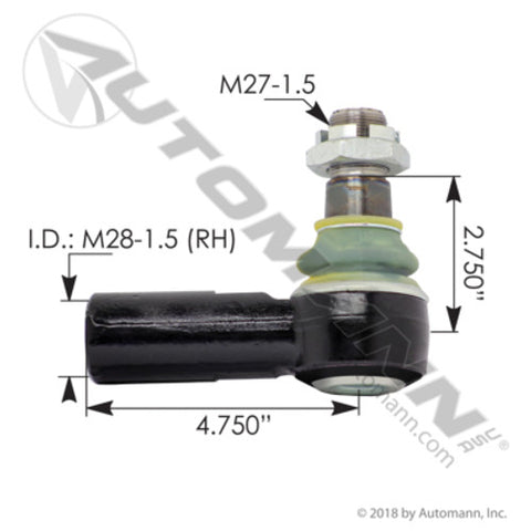 Automann 462.ES7145R Tie Rod Outer End LH Freightliner