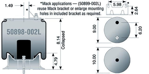 Dayton Parts 50898-002L Air Spring - Rolling Lobe