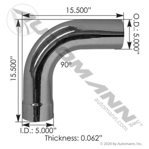 Automann 562.U4590E15C Exhaust Elbow 5in 90 Deg ID-OD Chrome