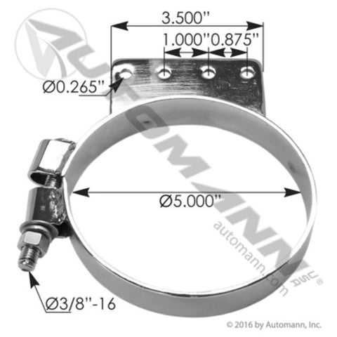 Automann 562.U5951BKC Stack Mtg Bracket 5in Chrome Kenworth