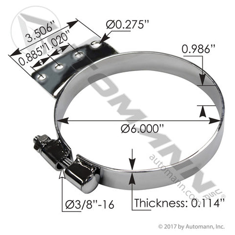 Automann 562.U5961BKC Stack Mtg Bracket 6in Chrome Kenworth