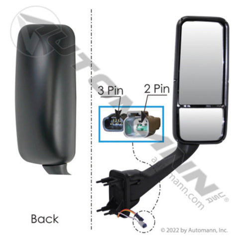 Automann 563.59019 Mirror Assy RH Heated Black Kenworth