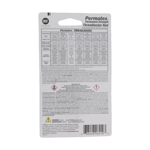 Pai 820986 Permatex 26210 Threadlocker Permanent (Red) 10ml Bottle