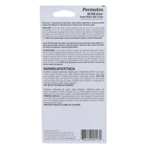 Pai 820989 Permatex 82194 Ultr Grey Rtv Silicone Gasket Maker 3oz