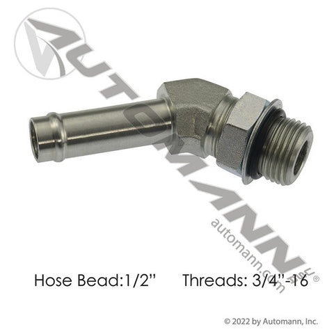 Automann 821.70715-0808 Bead Fitting 1/2in Hose X 8 O-Ring Boss