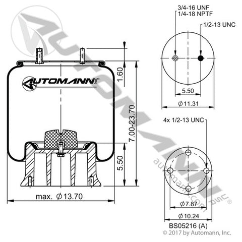 Automann Phoenix AB1DK28B-9138 Air Spring Rolling Lobe Neway