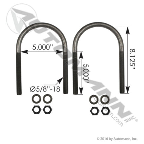 Automann AUBK8145-081 U Bolt Kit RND 5/8in X 5in X 8-1/8in
