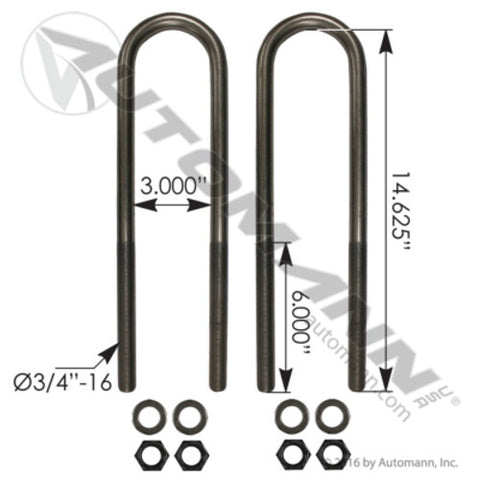 Automann AUBK8151-144 U Bolt Kit 3/4in X 3in X 14-1/2in