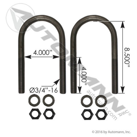 Automann AUBK8154-083 U Bolt Kit 3/4 X 4 X 8in Freightliner