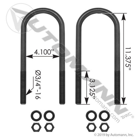 Automann AUBK8154-113 U Bolt Kit RND 3/4in X 4in X 11-3/8in