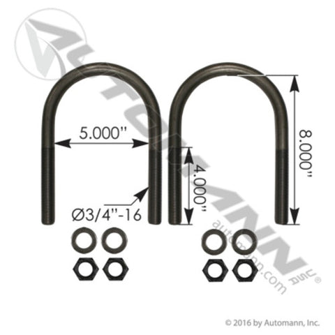 Automann AUBK8155-08 U Bolt Kit 3/4in X 5-1/8in X 8in