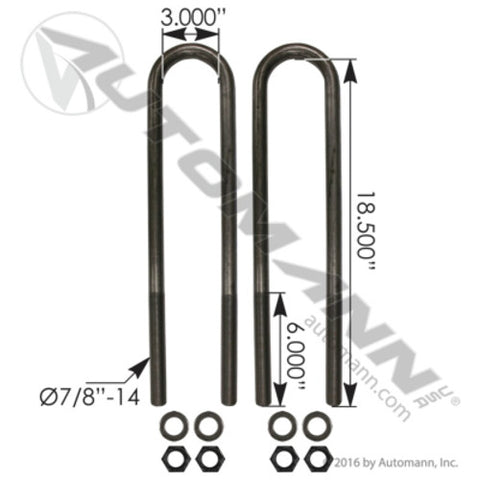 Automann AUBK8161-184 U Bolt Kit 7/8in X 3in X 18-1/2in