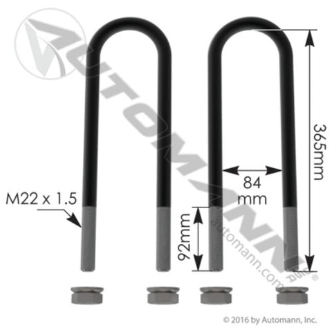 Automann AUBK8162-144S U Bolt Kit 22-1.5 X 84 X 365MM Peterbilt
