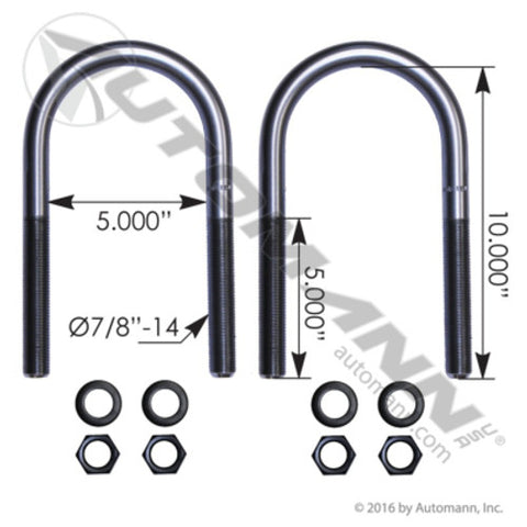 Automann AUBK8165-10 U Bolt Kit RND 7/8in X 5in X 10in