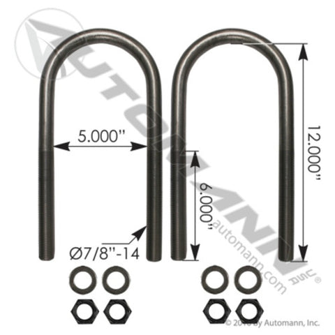 Automann AUBK8165-12 U Bolt Kit 7/8-14in X 5in X 12in