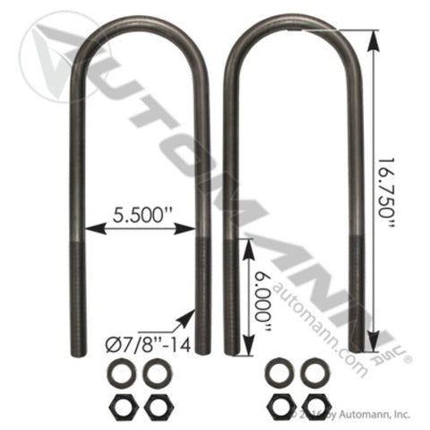 Automann AUBK8166-166 U Bolt Kit 7/8in X 5-1/2in X 16-3/4in