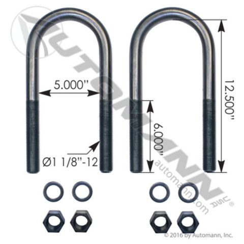 Automann AUBK8185-123 U Bolt Kit RND 1-1/8in X 5in X 12-3/8in