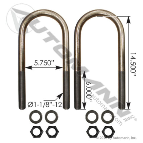 Automann AUBK8187-144 U Bolt Kit RND 1-1/8 X 5-3/4 X 14-1/2in