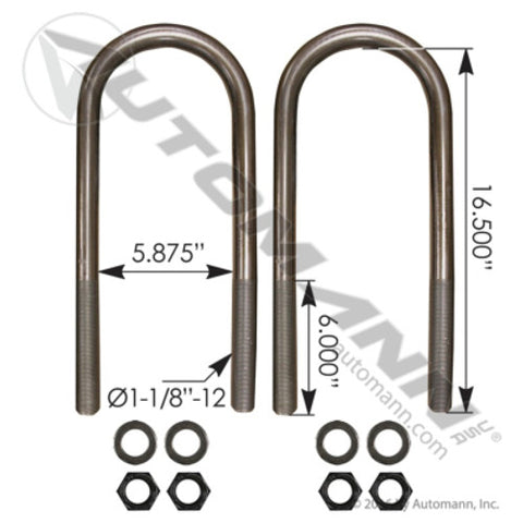 Automann AUBK8187-164 U Bolt Kit RND 1-1/8 X 5-3/4 X 16-1/2in