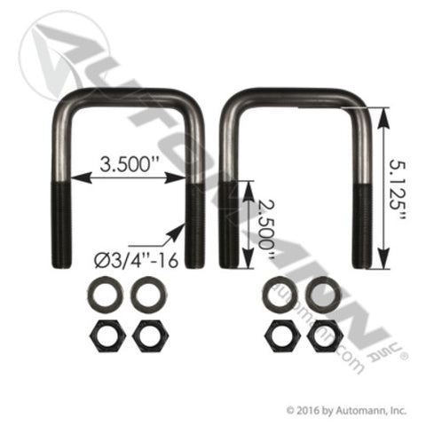 Automann AUBK8253-051 U Bolt Kit SQ 3/4in X 3-1/2in X 5-1/8in