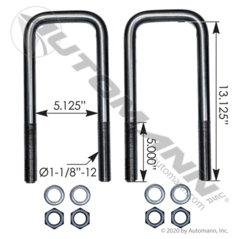 Automann AUBK8286-131 U Bolt Kit SQ 1-1/8 X 5-1/8 X 13-1/8in