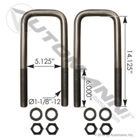 Automann AUBK8286-141 U Bolt Kit SQ 1-1/8 X 5-1/8 X 14-1/8in