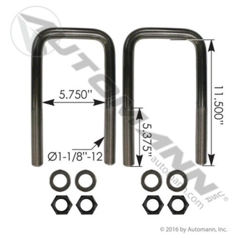 Automann AUBK8287-114 U Bolt Kit SQ 1-1/8 X 5-11/16 X 11-1/2in