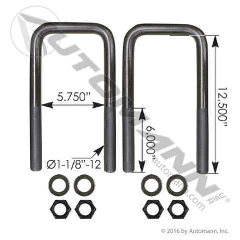 Automann AUBK8287-124 U Bolt Kit SQ 1-1/8 X 5-3/4 X 12-1/2in