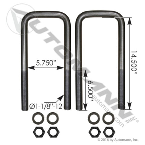 Automann AUBK8287-144 U Bolt Kit SQ 1-1/8 X 5-3/4 X 14-1/2in