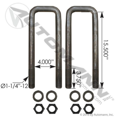Automann AUBK8294-154 U Bolt Kit 1-1/4in X 4in X 15-1/2in Mack