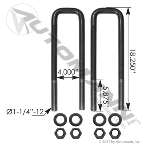 Automann AUBK8294-182 U Bolt Kit 1-1/4in X 4-1/16in X 18-1/4in