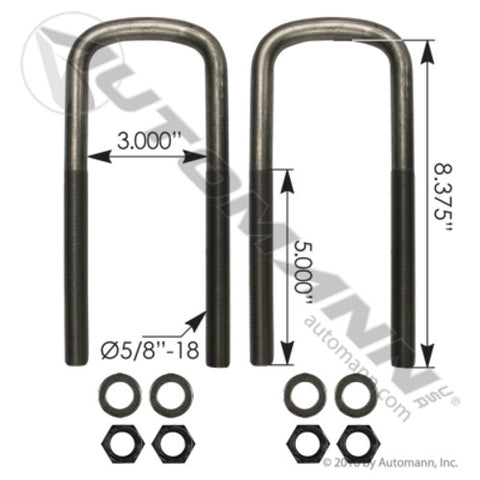 Automann AUBK8341-083 U Bolt Kit Semi RND 5/8in X 3in X 8-3/8i