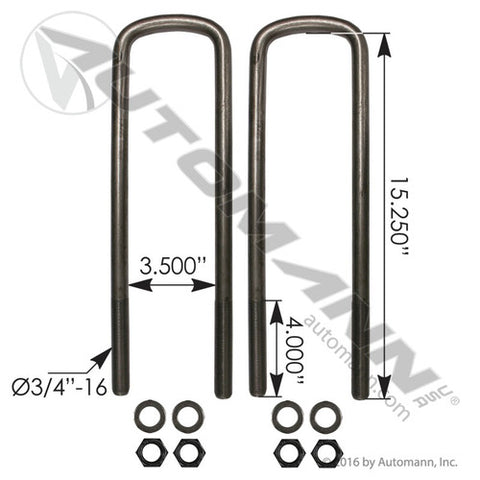 Automann AUBK8353-152 U Bolt Kit 3/4in X 3-1/2in X 15-1/4in