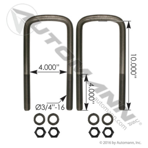 Automann AUBK8354-102 U Bolt Kit 3/4in X 4in X 10-1/4in IHC