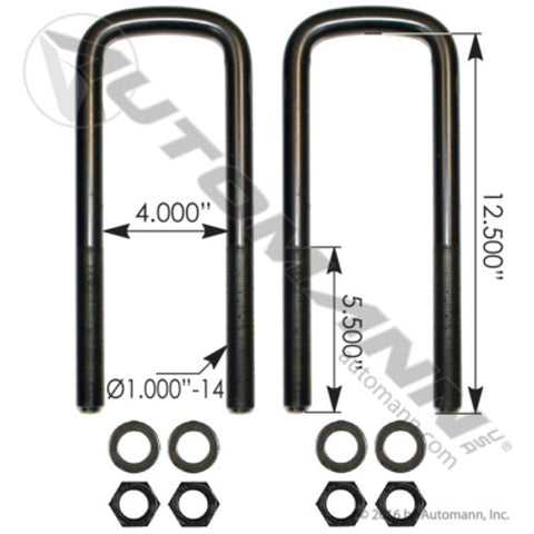 Automann AUBK8374-12 U Bolt Kit Semi RND 1in X 4in X 12in